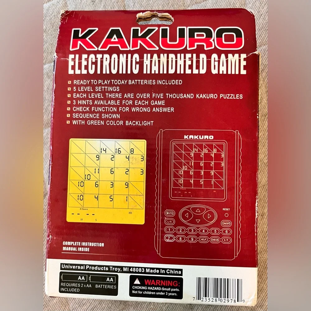 NIB KAKURO The Big Brother of Sudoku 5 Skill Levels Electronic Hand Held Game